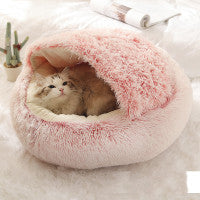 Cama de felpa redonda 2 en 1 para mascotas, cálida cama de invierno para perros y gatos, suave y acogedora para un sueño cómodo.