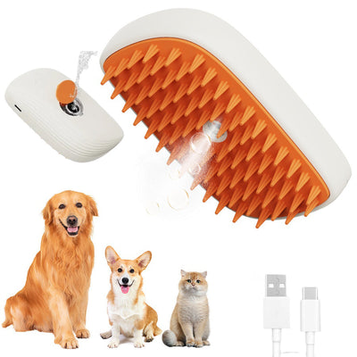 Cepillo de vapor y peine de masaje para mascotas recargable por USB, herramienta de aseo para gatos y perros con función de pulverización para pelajes saludables.