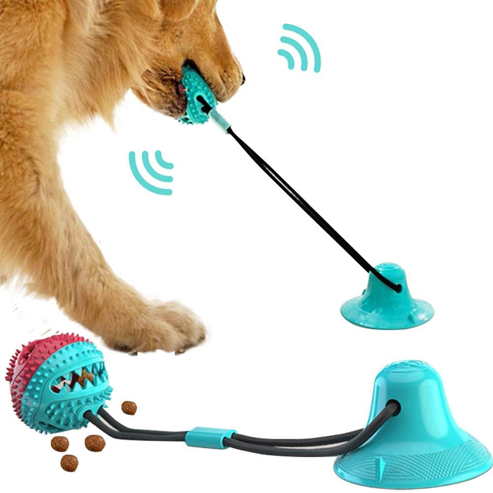Juguete interactivo para perros con pelota de tirar con ventosa de silicona para masticar, limpiar los dientes y jugar con la alimentación.
