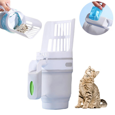 Pala para arena para gatos ancha mejorada con bolsas de recarga, sistema de contenedor de basura de caja de arena autolimpiante grande para un fácil cuidado de las mascotas.